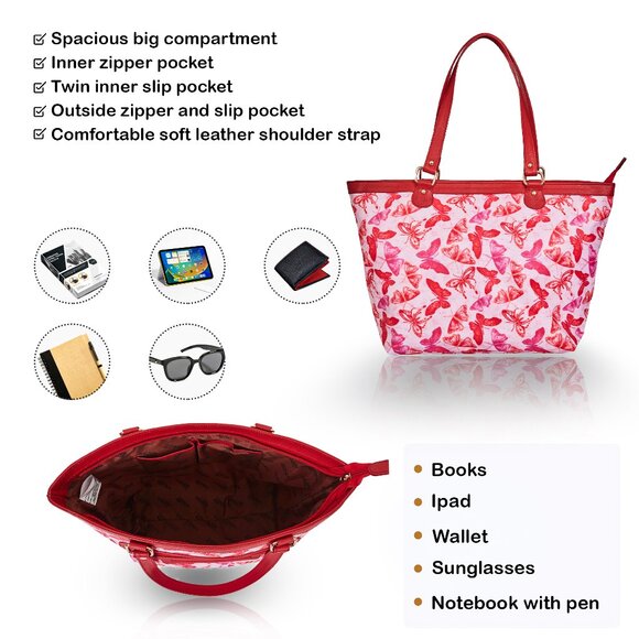 Hand Crafted Fabric Butterfly Print Women Shoulder Tote Bag, Top Handle Bag - Picture 4 of 8